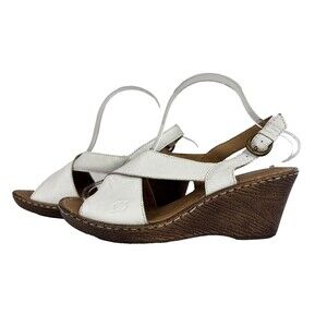 Born Wedge Sandals White Leather Slingback size 10